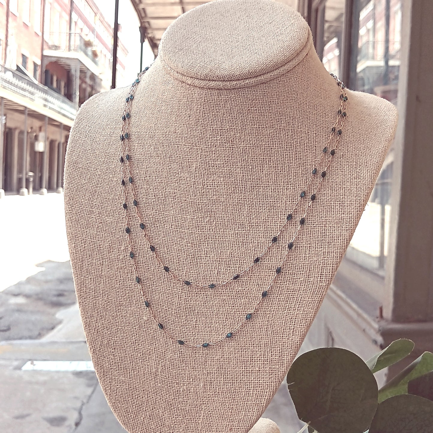 Sterling Silver & Enamel Double Strand Necklace