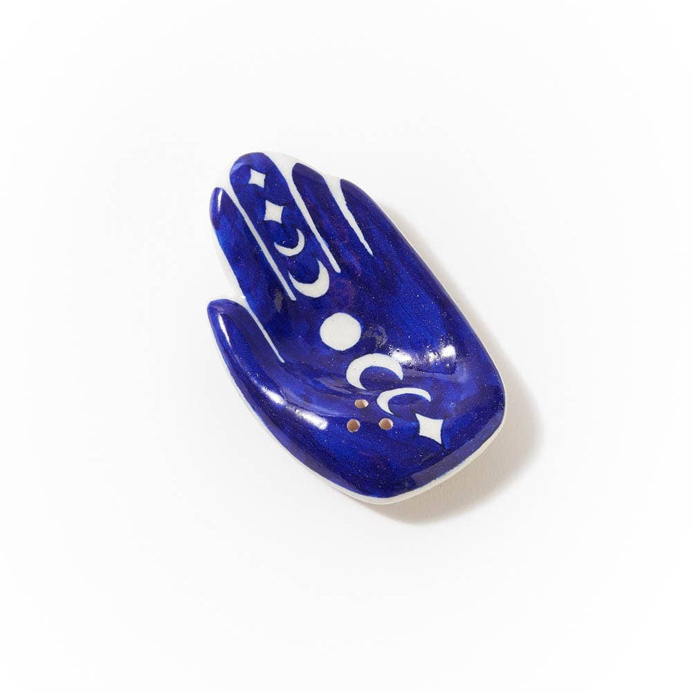 Jalini Hamsa Moon Phase Incense Holder Hand Painted Ceramic