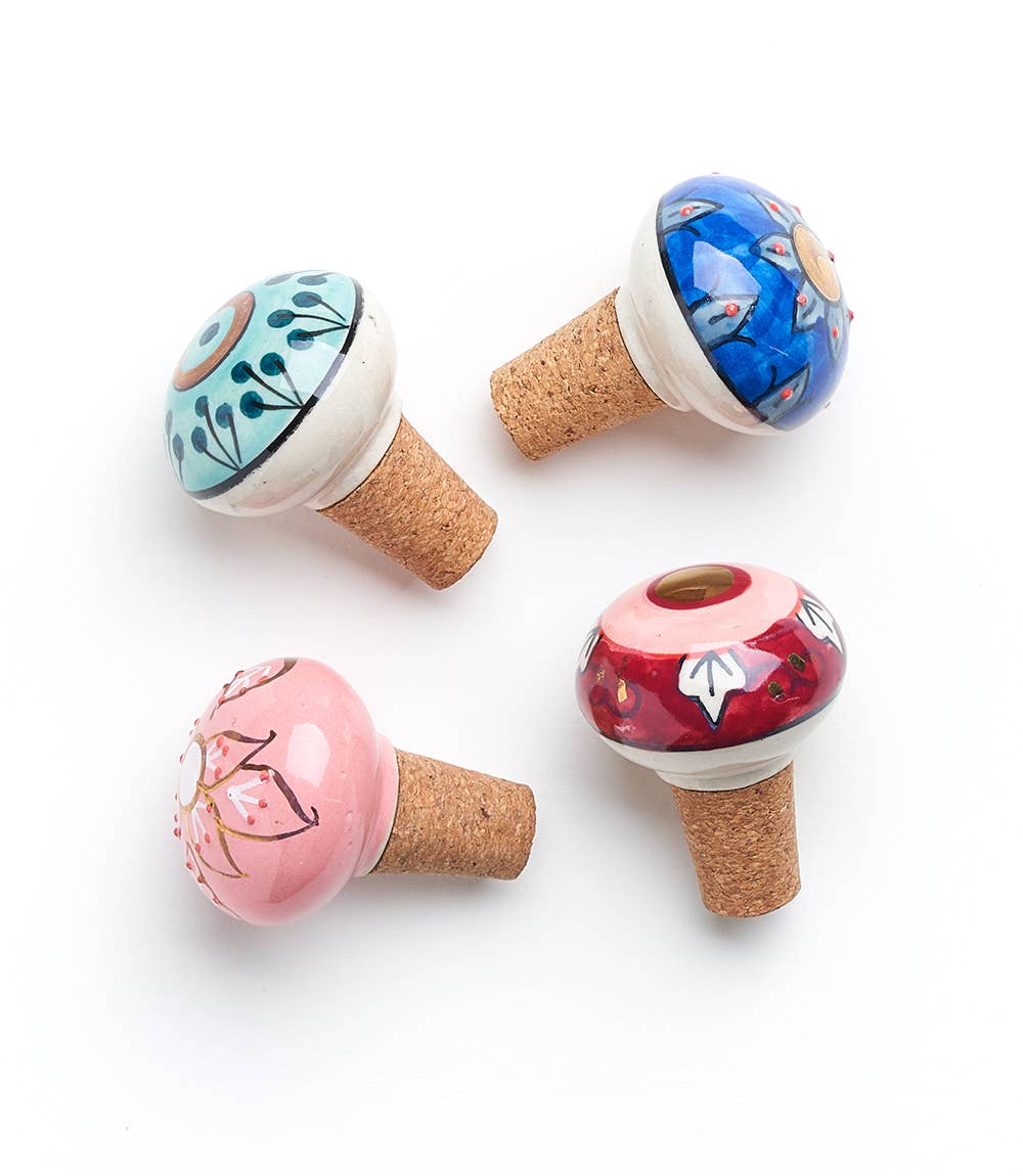 Jalini Wine Stopper Cork - Hand Painted Ceramic, Assorted