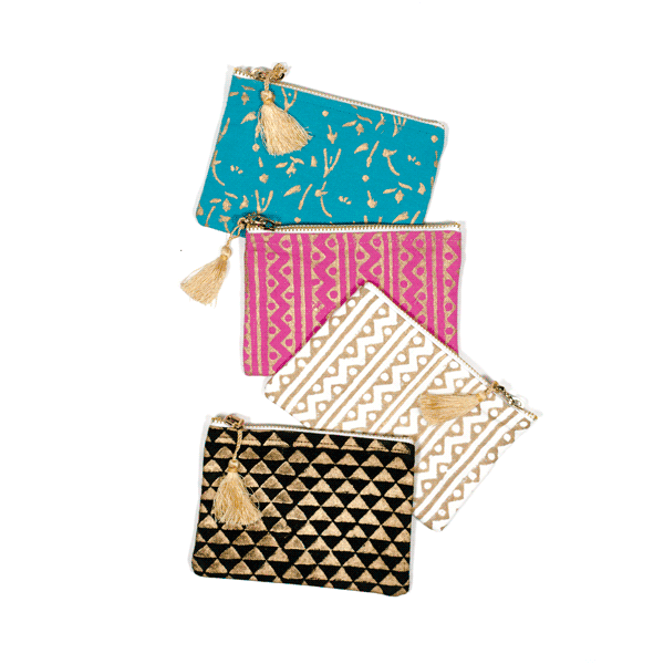 Metallic Block Print Zippered Coin Purse - Assorted