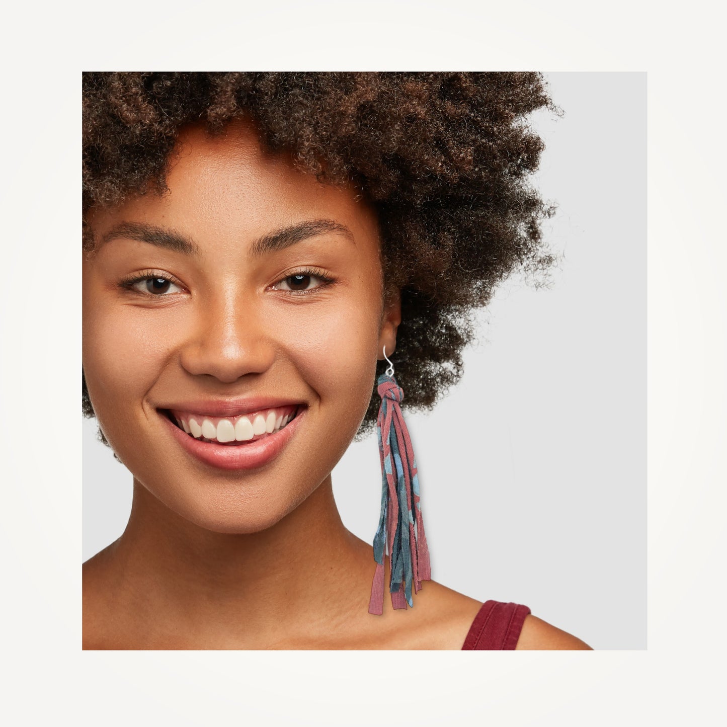 Zero Waste Red & Green Fringe Earrings