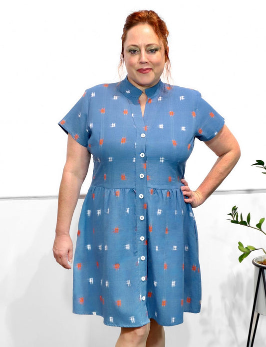 Azure Wash Organic Cotton Button Dress - Passion Lilie