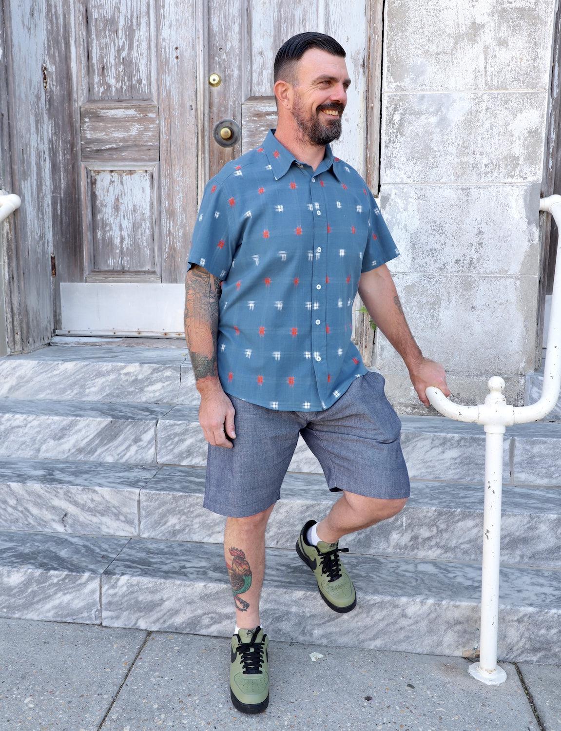 Azure Wash Organic Cotton Men's Button Down Shirt - Passion Lilie