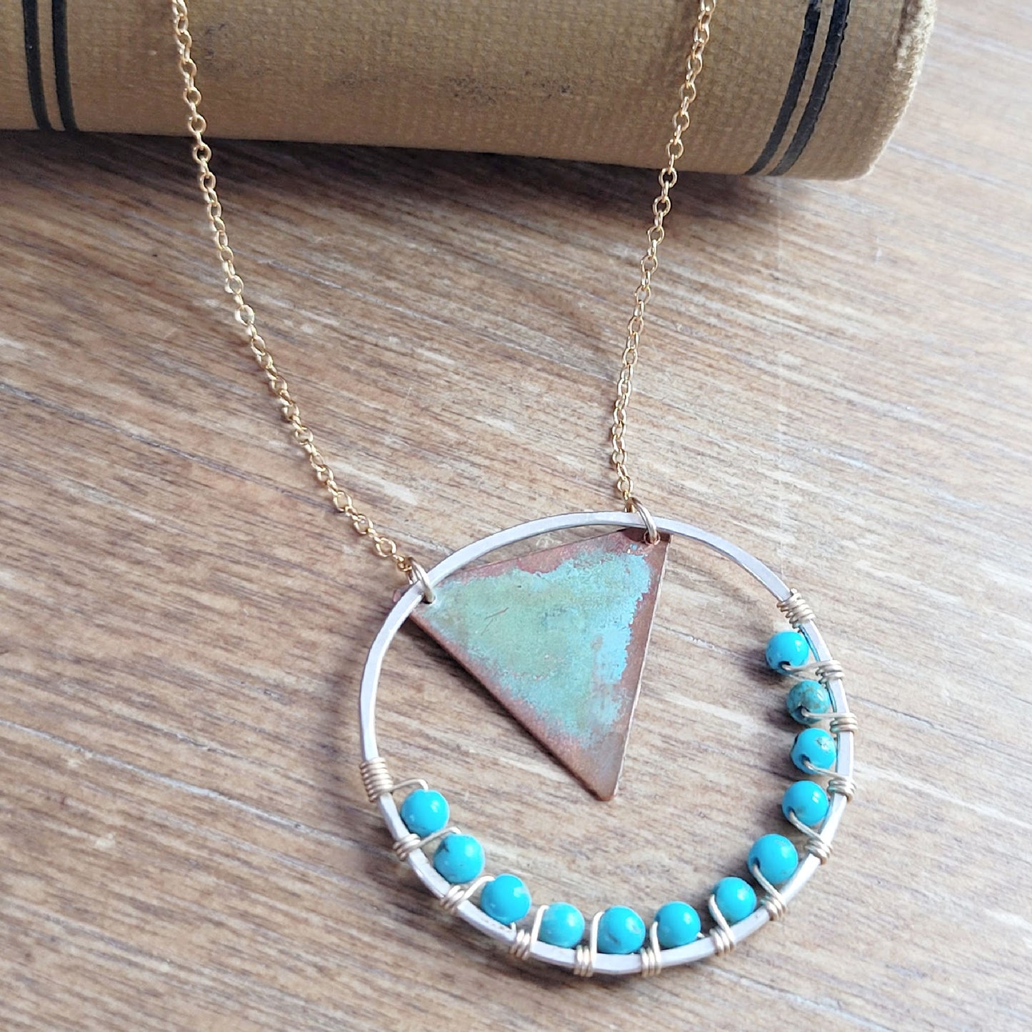 Patina Triangle Turquoise Woven Necklace