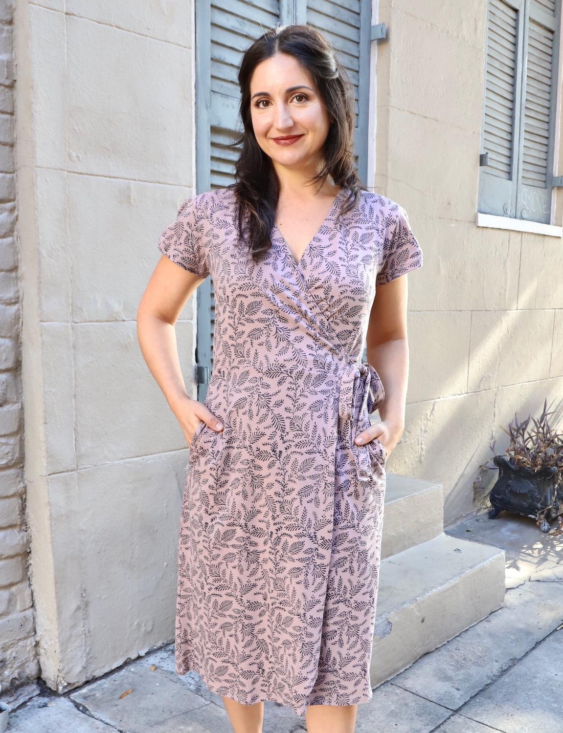 Botanical Bliss Organic Wrap Dress - Passion Lilie