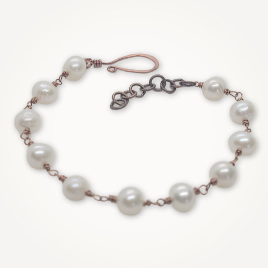Copper Wire Wrapped Freshwater Pearl Bracelet