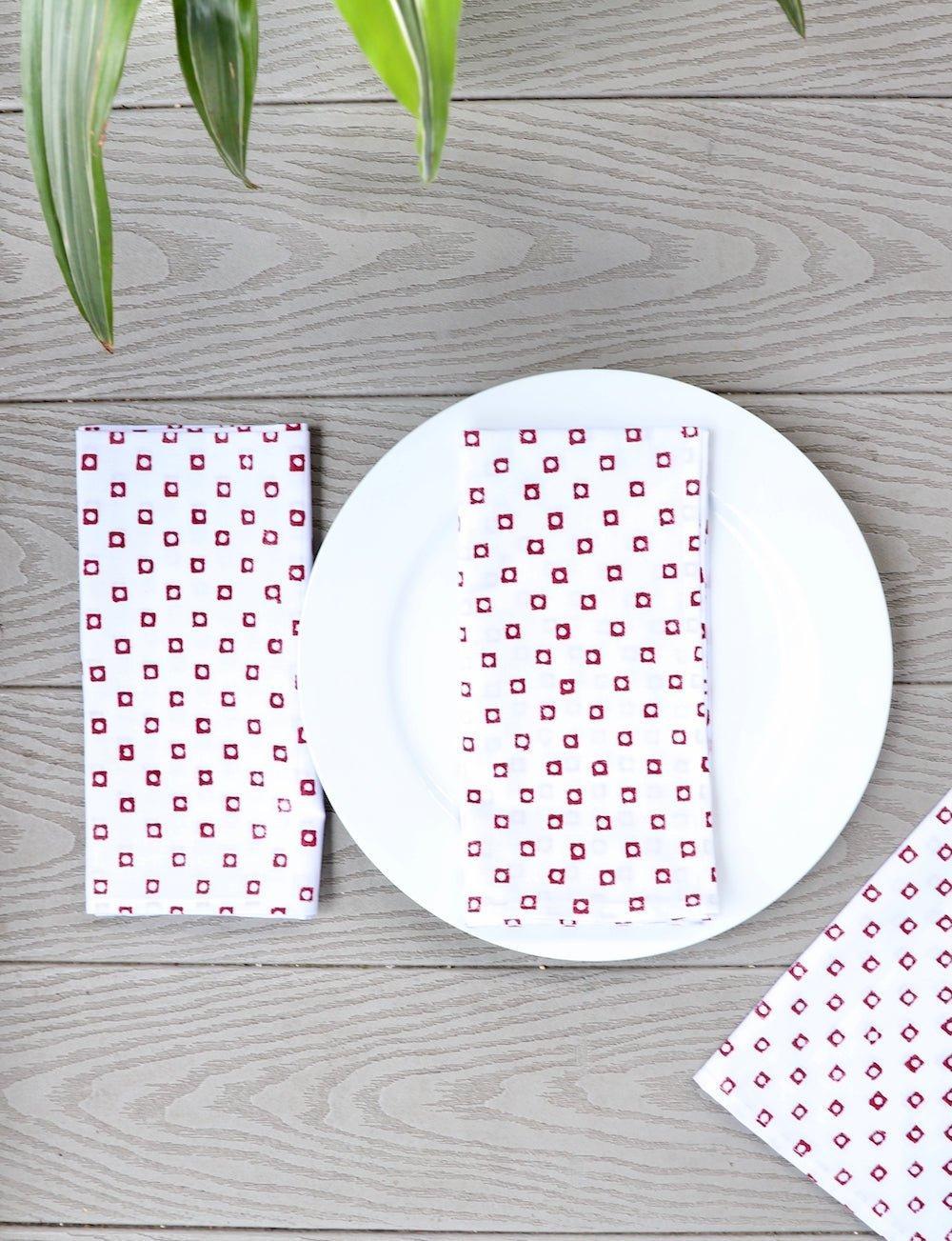 Cloth Napkins - Red Squares - Set of 4 - Passion Lilie