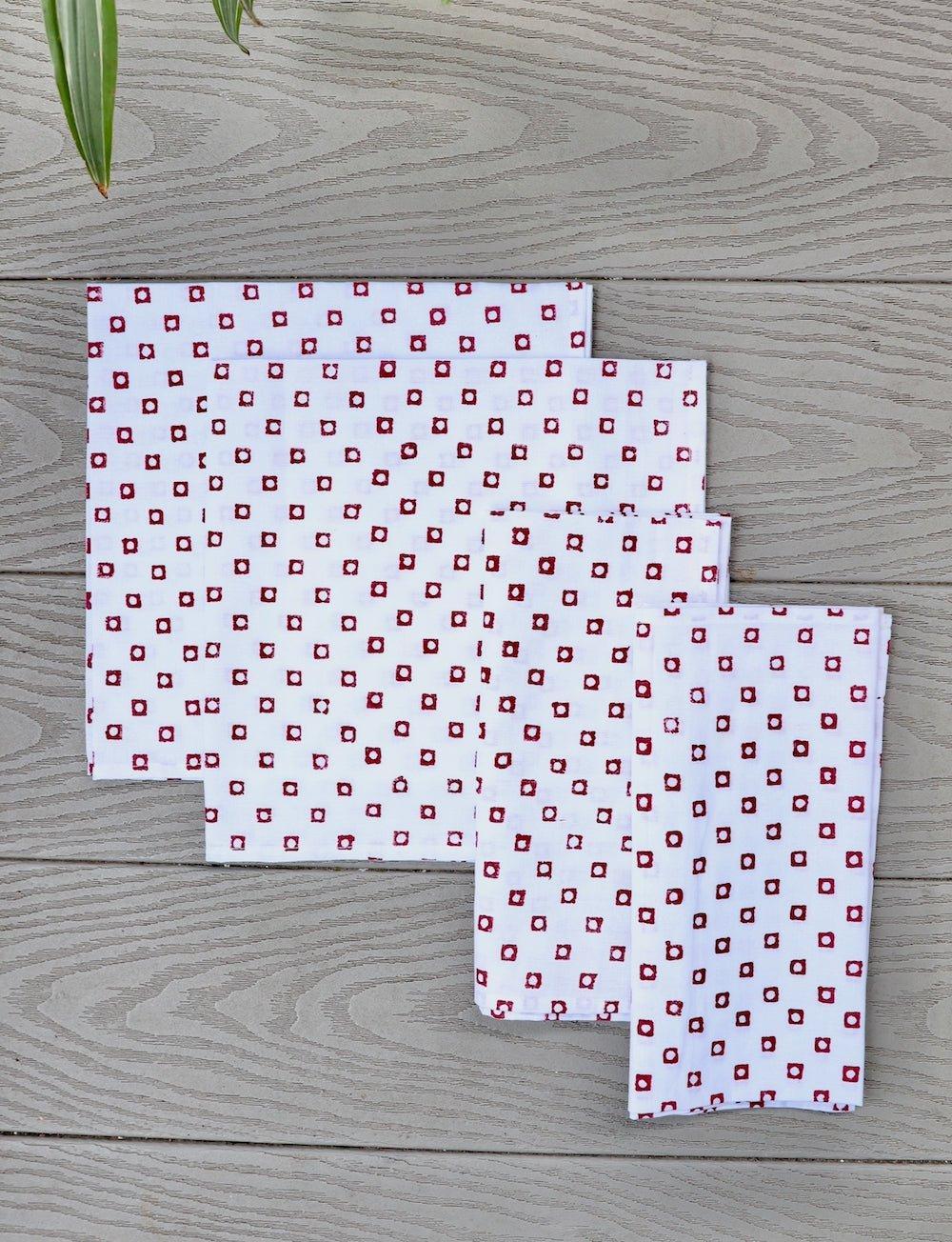 Cloth Napkins - Red Squares - Set of 4 - Passion Lilie