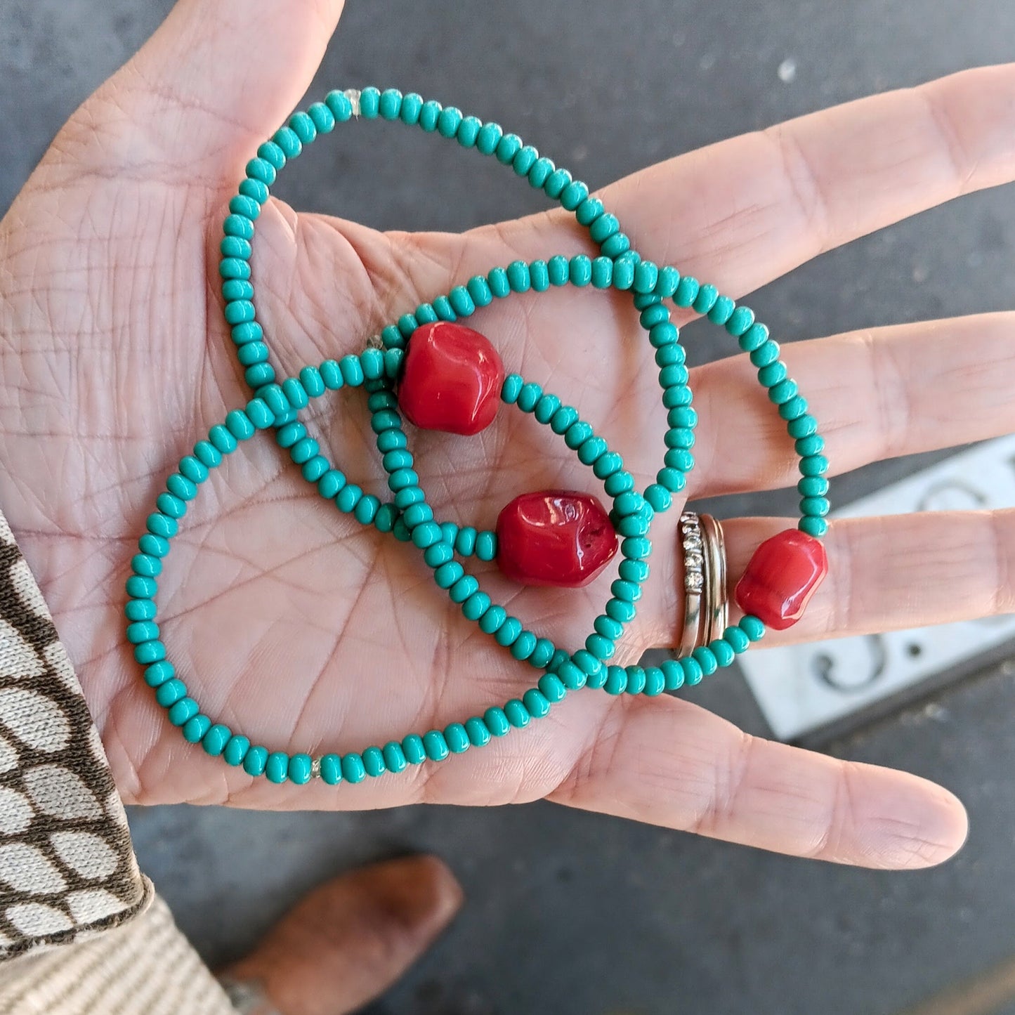 Turquoise & Coral Stretch Bracelet
