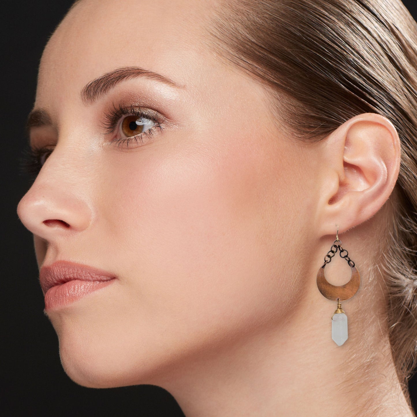 Lunar Hex Earrings | Clear Quartz