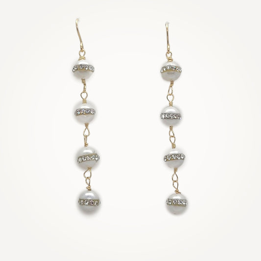 Rhinestone Coin Pearl Earrings