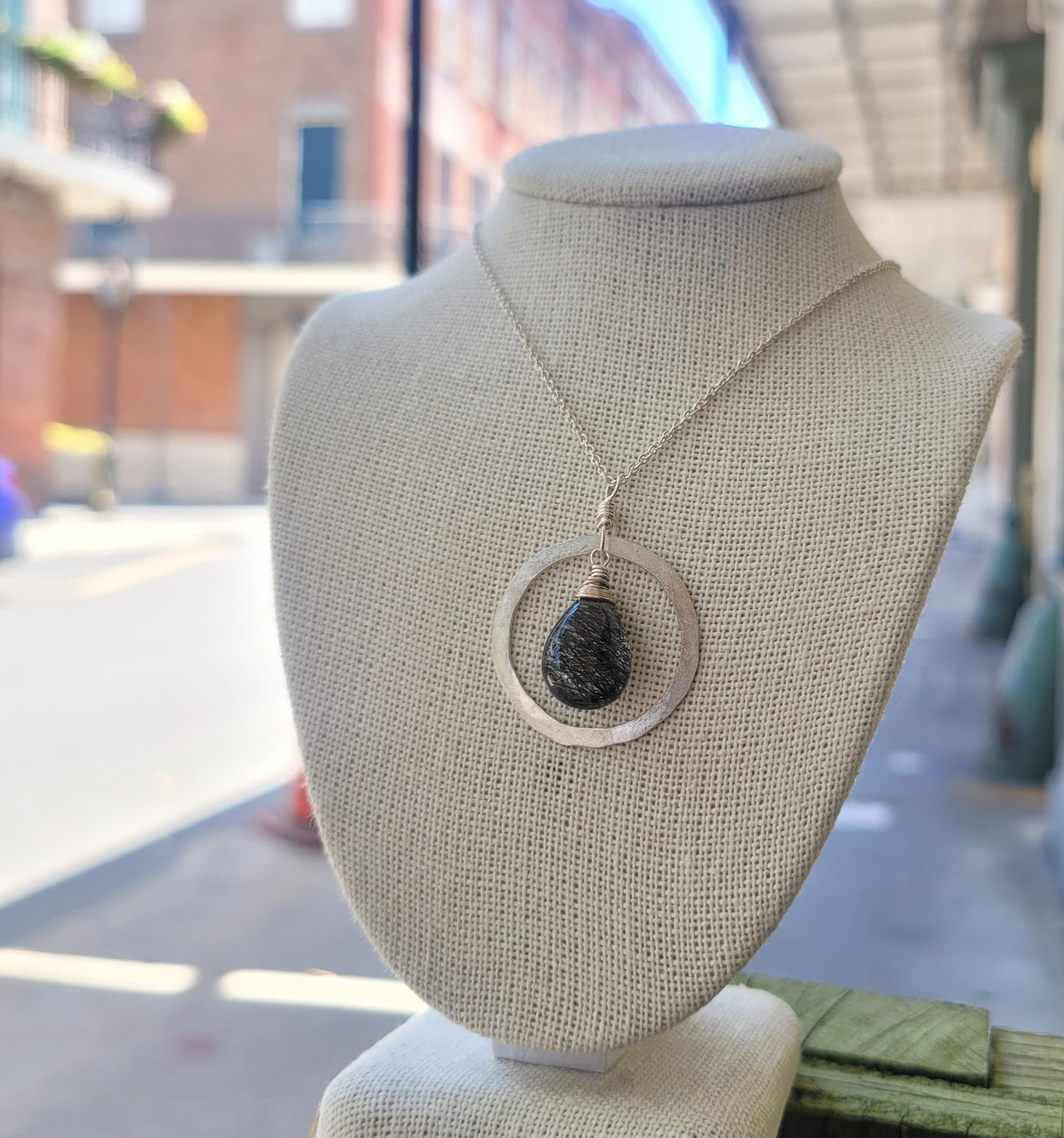 Organic Hoop Necklace, Rutilated Quartz