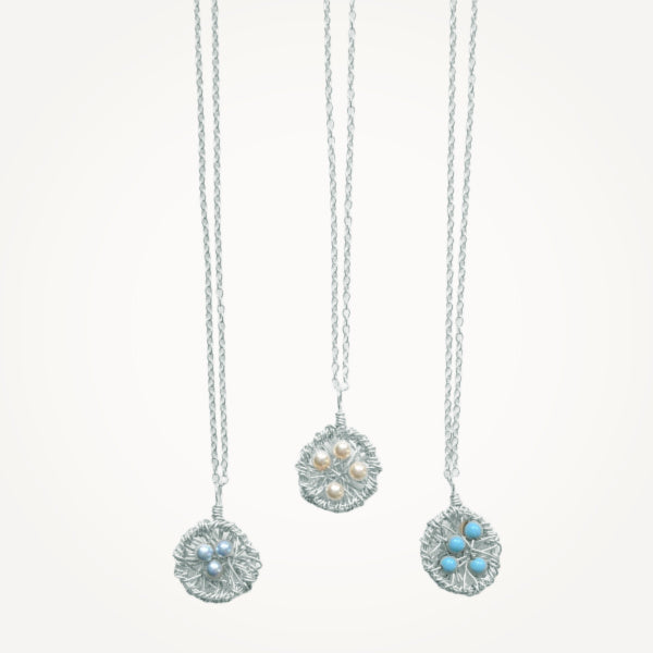 Silver Nest Necklace | Choice of Pearls