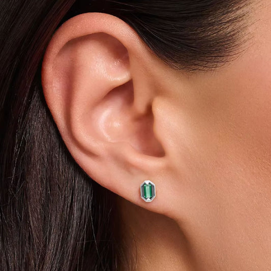 Emerald Octagon Tiny Stud Earrings