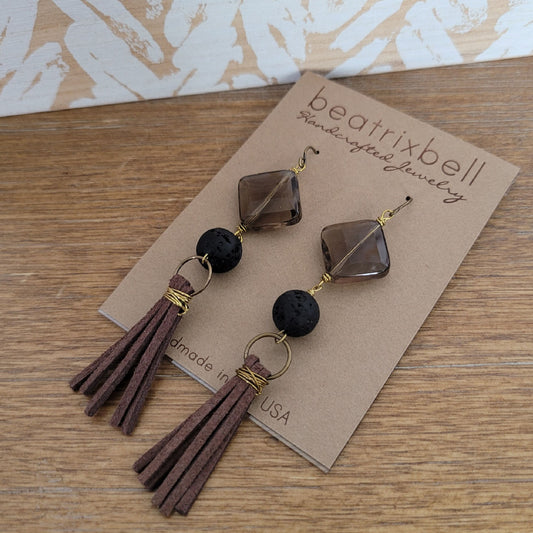Smokey Quartz & Suede Earrings | Choice of Color