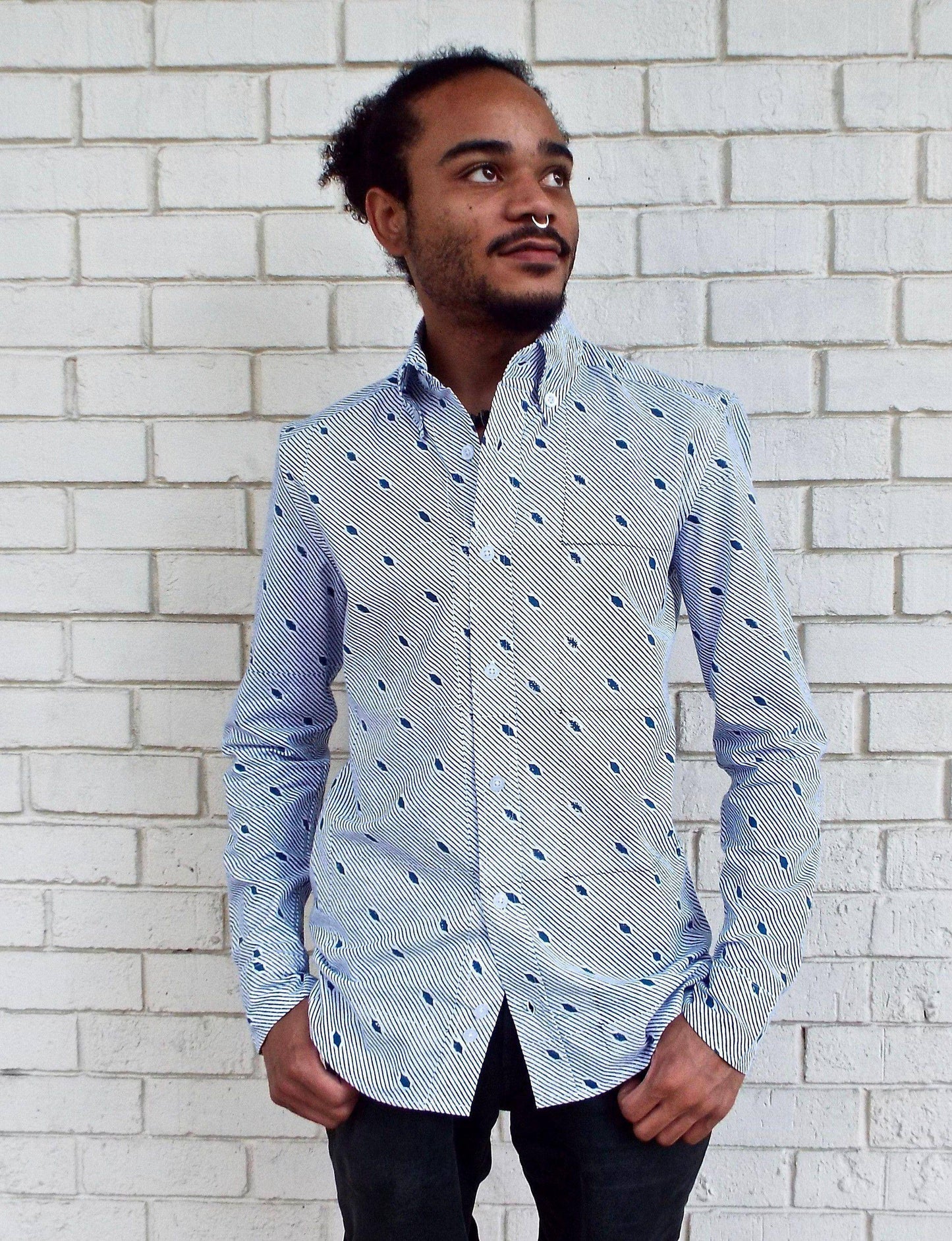 The Diagonal Men's Button Down Shirt - Organic Cotton - Passion Lilie - Fair Trade - Sustainable Fashion