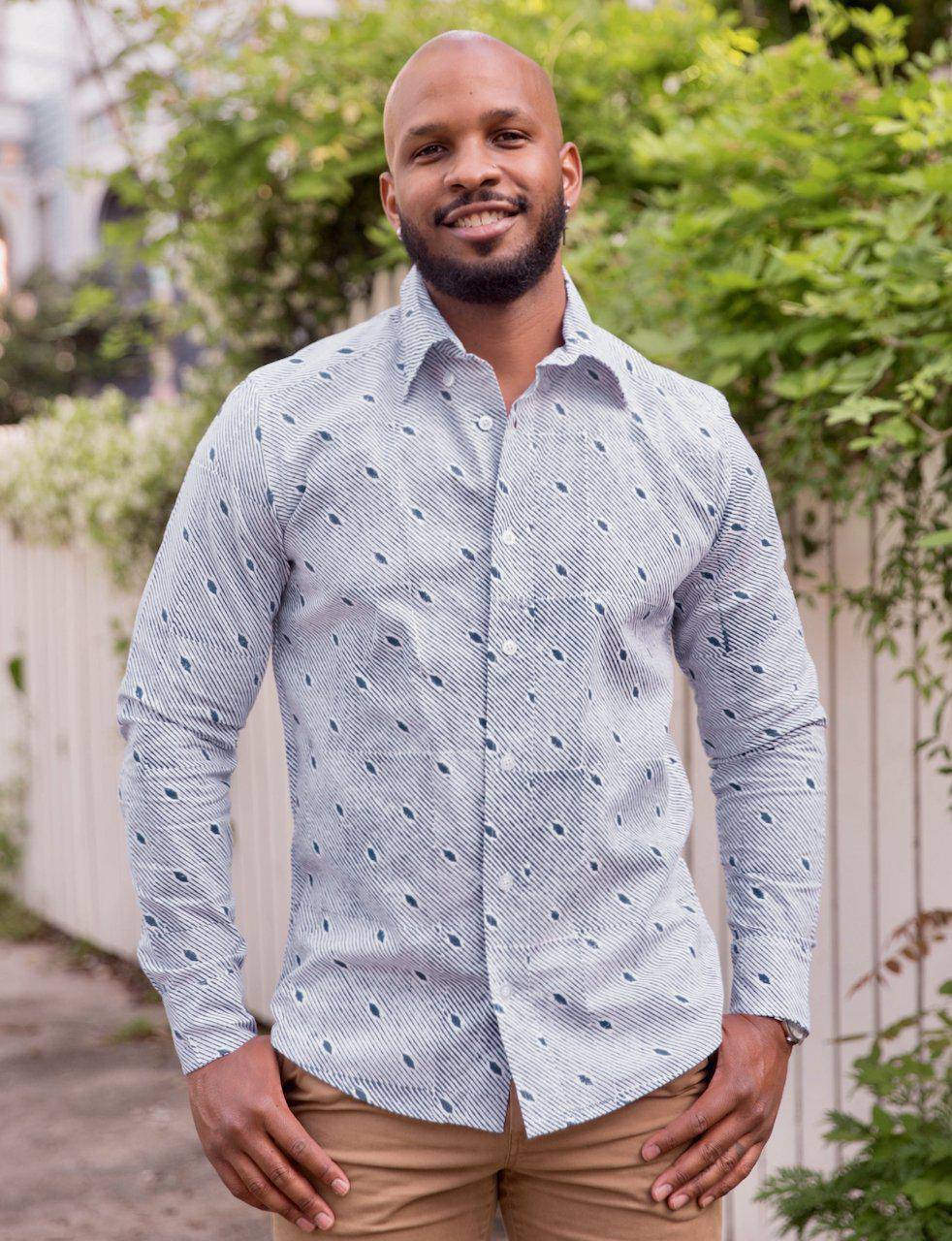 The Diagonal Men's Button Down Shirt - Organic Cotton - Passion Lilie - Fair Trade - Sustainable Fashion