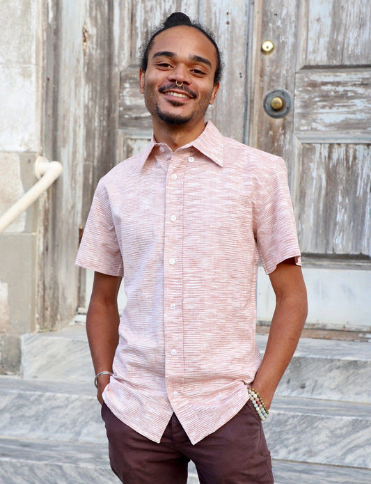 Salmon Ikat Men's Button Down Shirt - Passion Lilie - Fair Trade - Sustainable Fashion