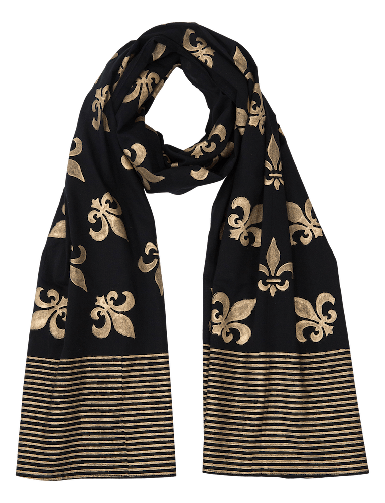 Fleur de Lis Scarf on Black - Passion Lilie - Fair Trade - Sustainable Fashion