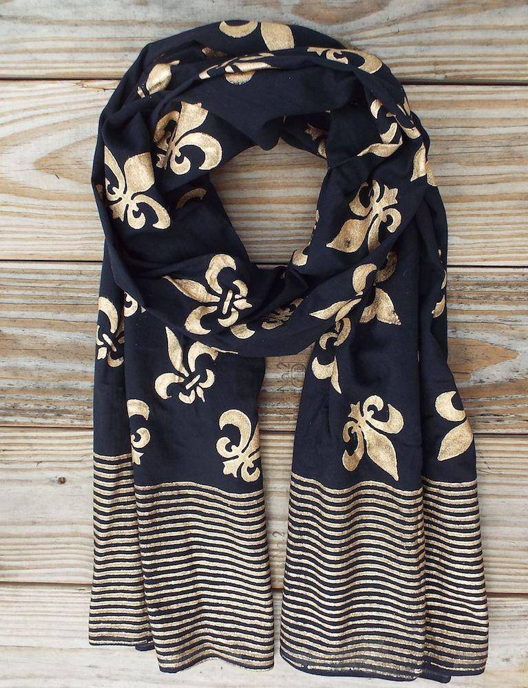 Fleur de Lis Scarf on Black - Passion Lilie - Fair Trade - Sustainable Fashion