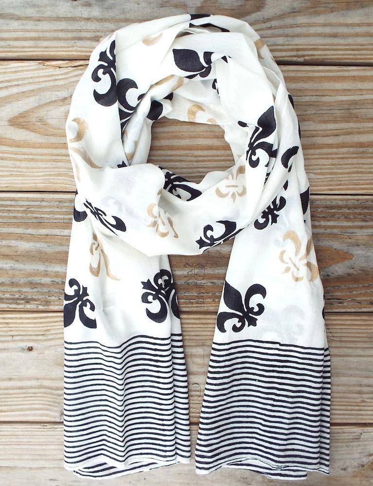 Fleur de Lis Scarf on White - Passion Lilie - Fair Trade - Sustainable Fashion