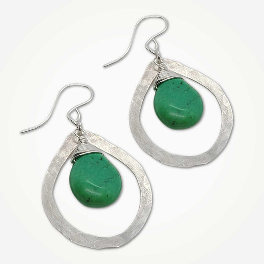 Green Turquoise Earrings | Organic Sterling Silver Teardrop