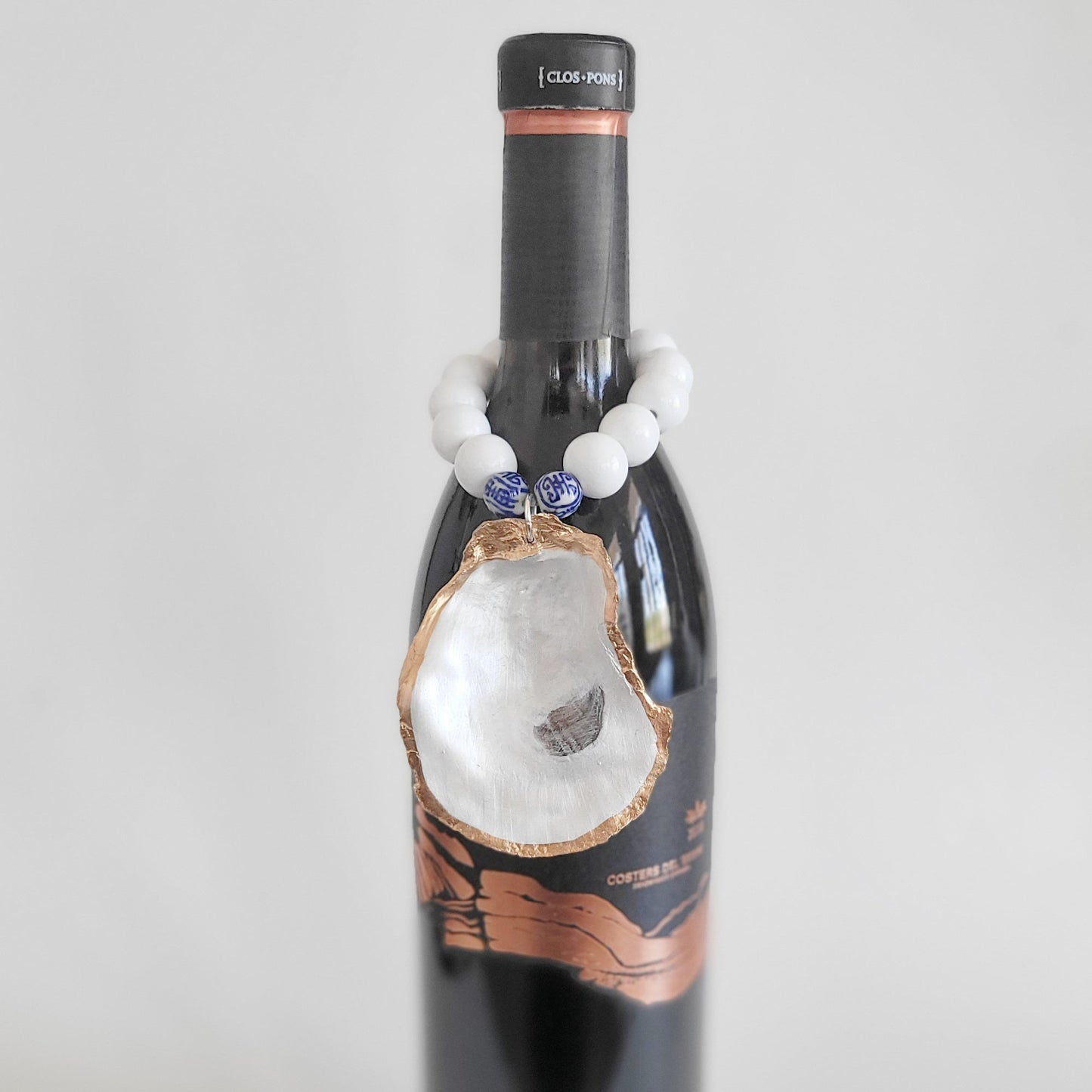 Oyster Shell Beaded Wine Bottle Charm