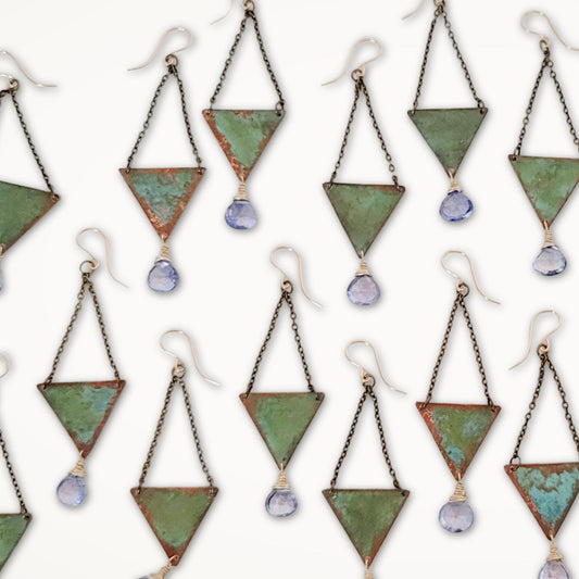 Patina Triangle Earrings | Gemstone Teardrop
