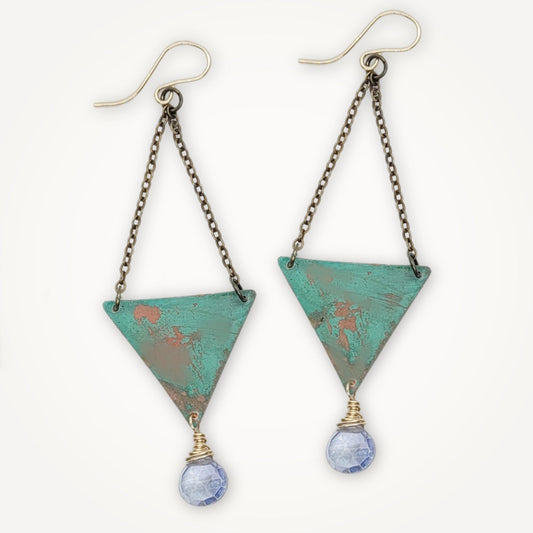 Patina Triangle Earrings | Gemstone Teardrop