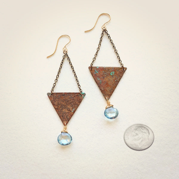 Patina Triangle Earrings | Gemstone Teardrop