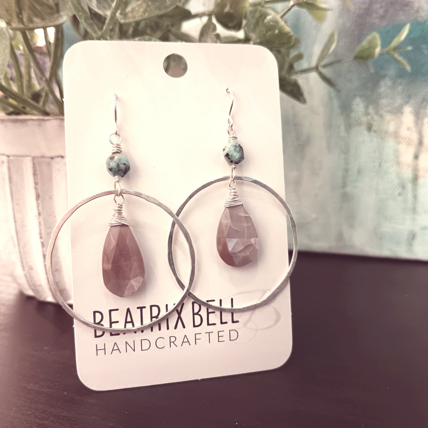 Luna Earrings • Brown Moonstone + Amazonite