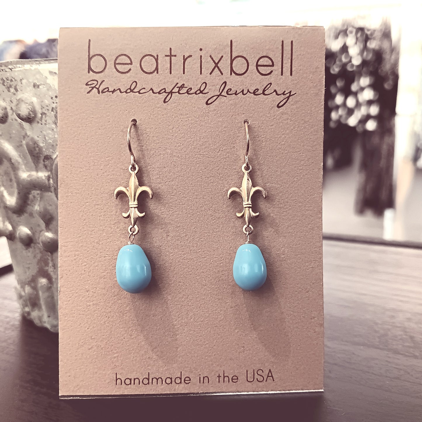 Fleur de Lis Earrings | Turquoise Pearl