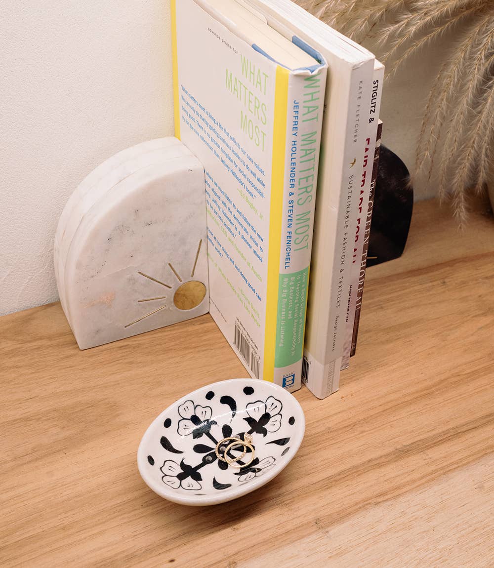 Lalita Soap Dish, Catch All Tray - Hand Painted Black, White