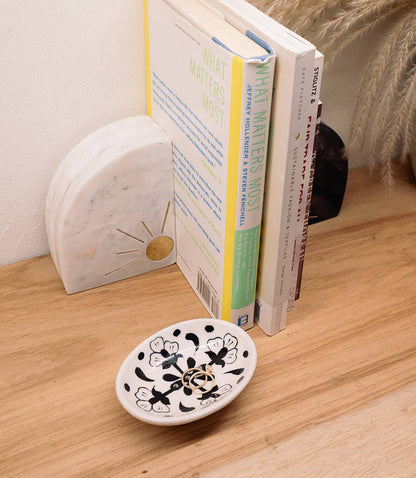 Lalita Soap Dish, Catch All Tray - Hand Painted Black, White