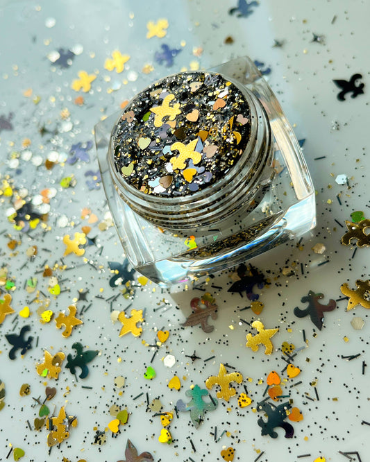 Saints | Black & Gold Fleur de Lis Glitter
