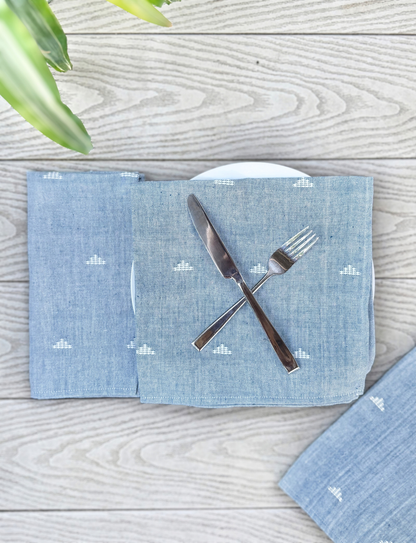 Cloth Napkins- Jamdani Blue - Set of 4 - Passion Lilie - Fair Trade - Sustainable Fashion