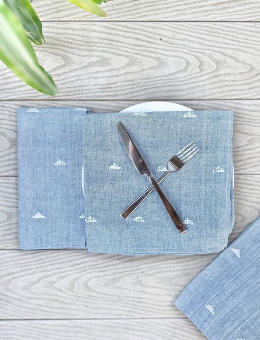 Cloth Napkins- Jamdani Blue - Set of 4 - Passion Lilie - Fair Trade - Sustainable Fashion