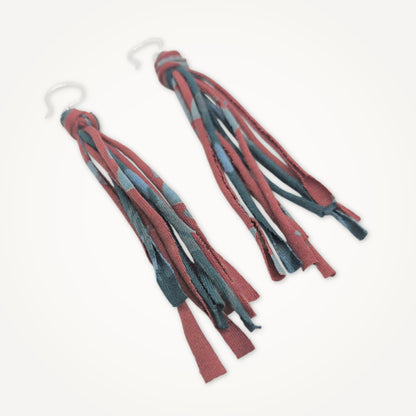 Zero Waste Red & Green Fringe Earrings