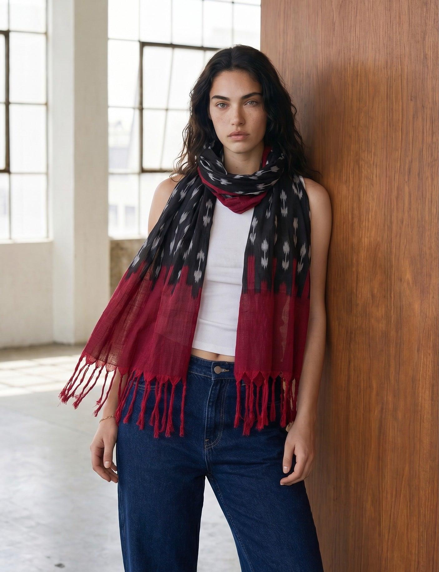 Apple & Black Ikat Scarf - Passion Lilie