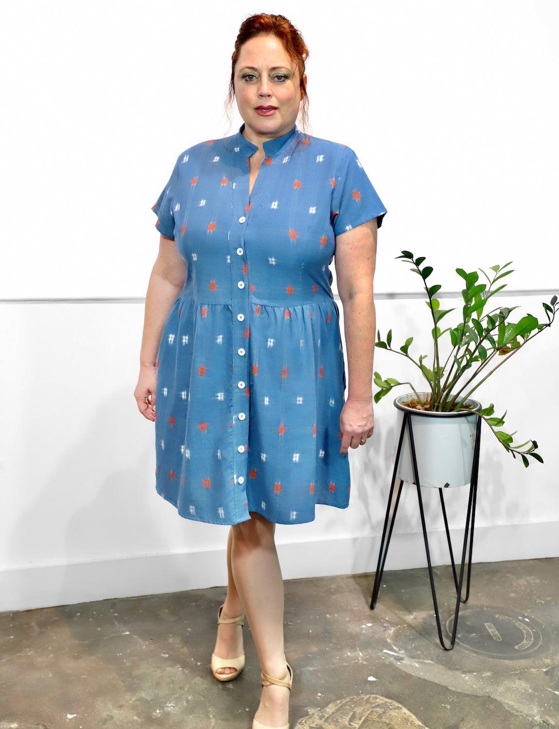 Azure Wash Organic Cotton Button Dress - Passion Lilie