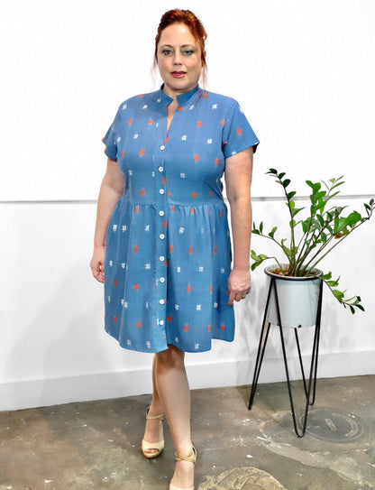 Azure Wash Organic Cotton Button Dress - Passion Lilie