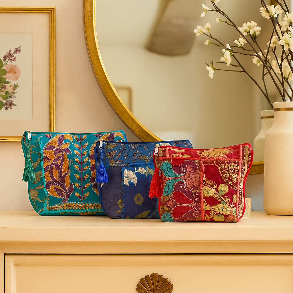 Color Splash Embroidered Cosmetic Bag - Assorted, Handmade