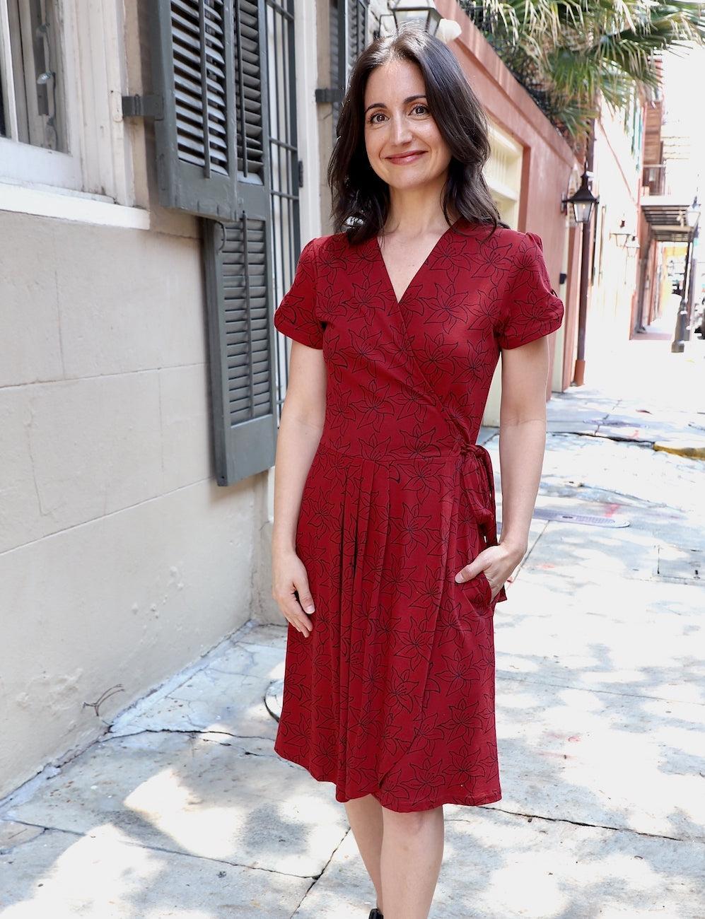 Cabernet Organic Wrap Dress - Passion Lilie
