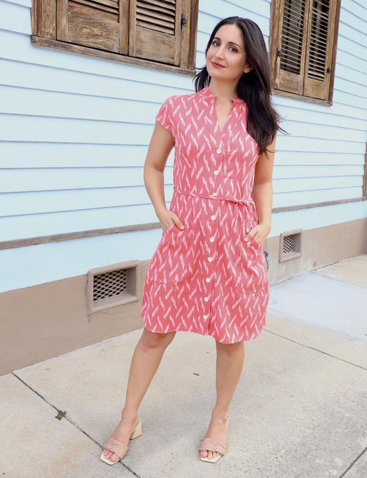 Calypso Coral Button Dress - Passion Lilie