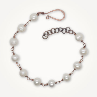 Copper Wire Wrapped Freshwater Pearl Bracelet