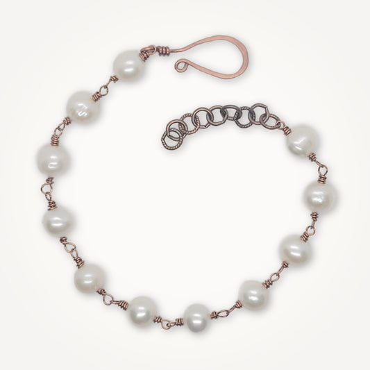 Copper Wire Wrapped Freshwater Pearl Bracelet