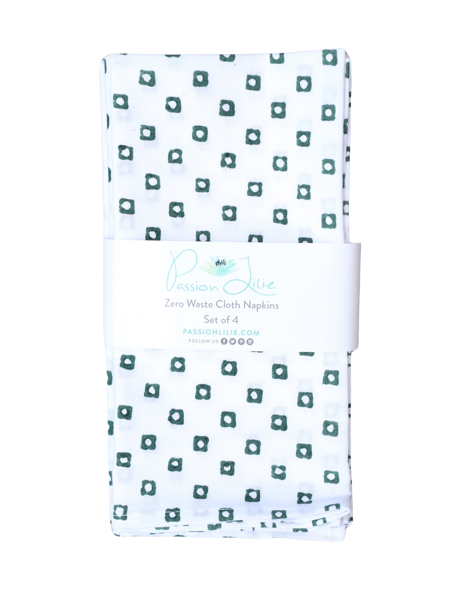Cloth Napkins - Green Squares - Set of 4 - Passion Lilie