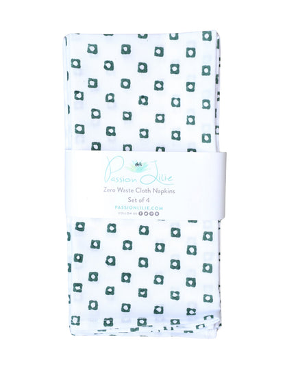 Cloth Napkins - Green Squares - Set of 4 - Passion Lilie