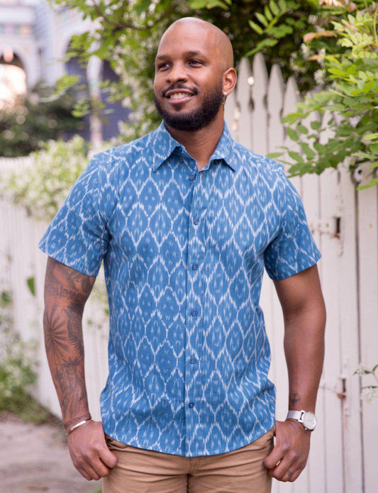 Cobalt Blue Men's Button Down Shirt - Passion Lilie