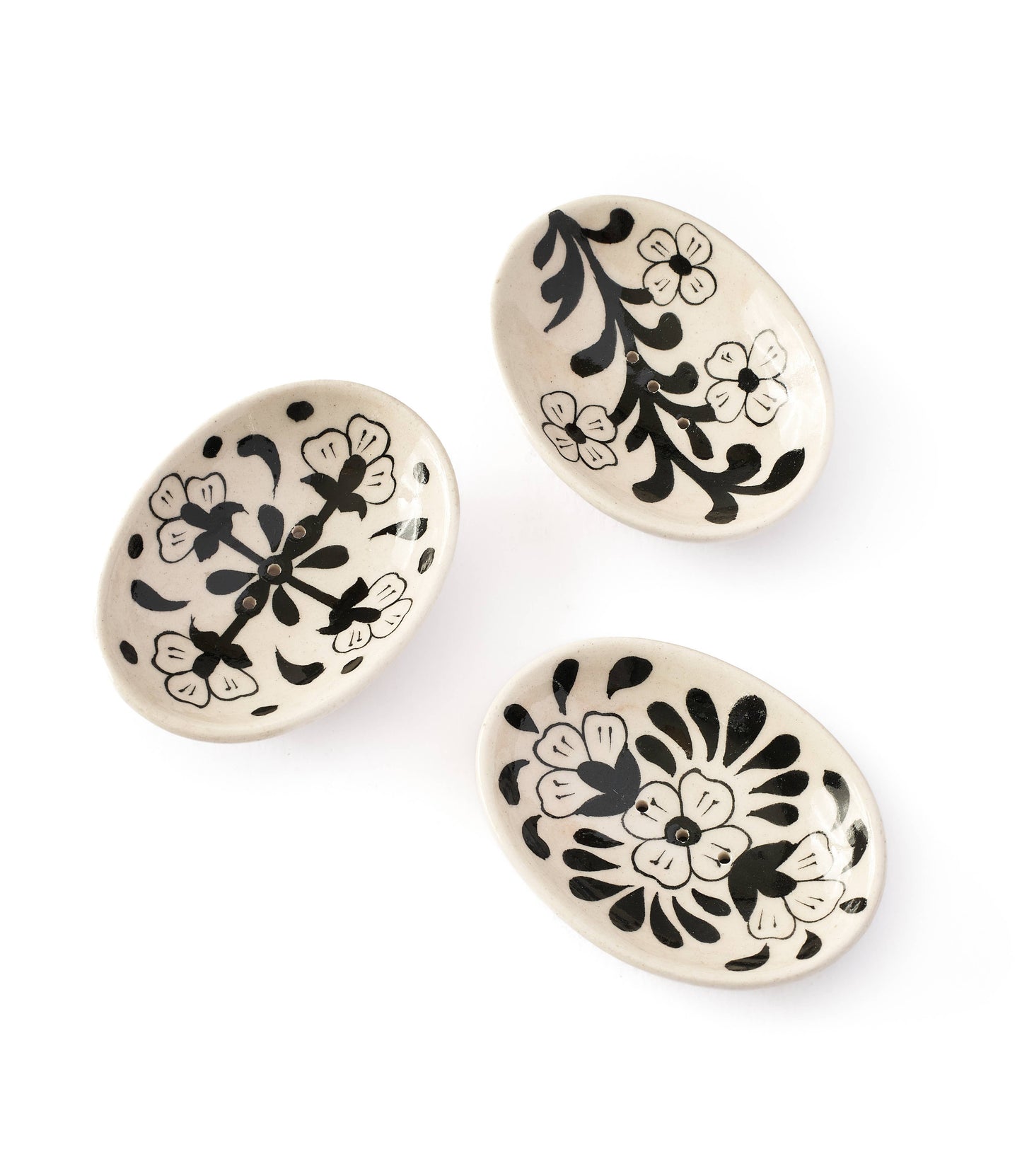 Lalita Soap Dish, Catch All Tray - Hand Painted Black, White